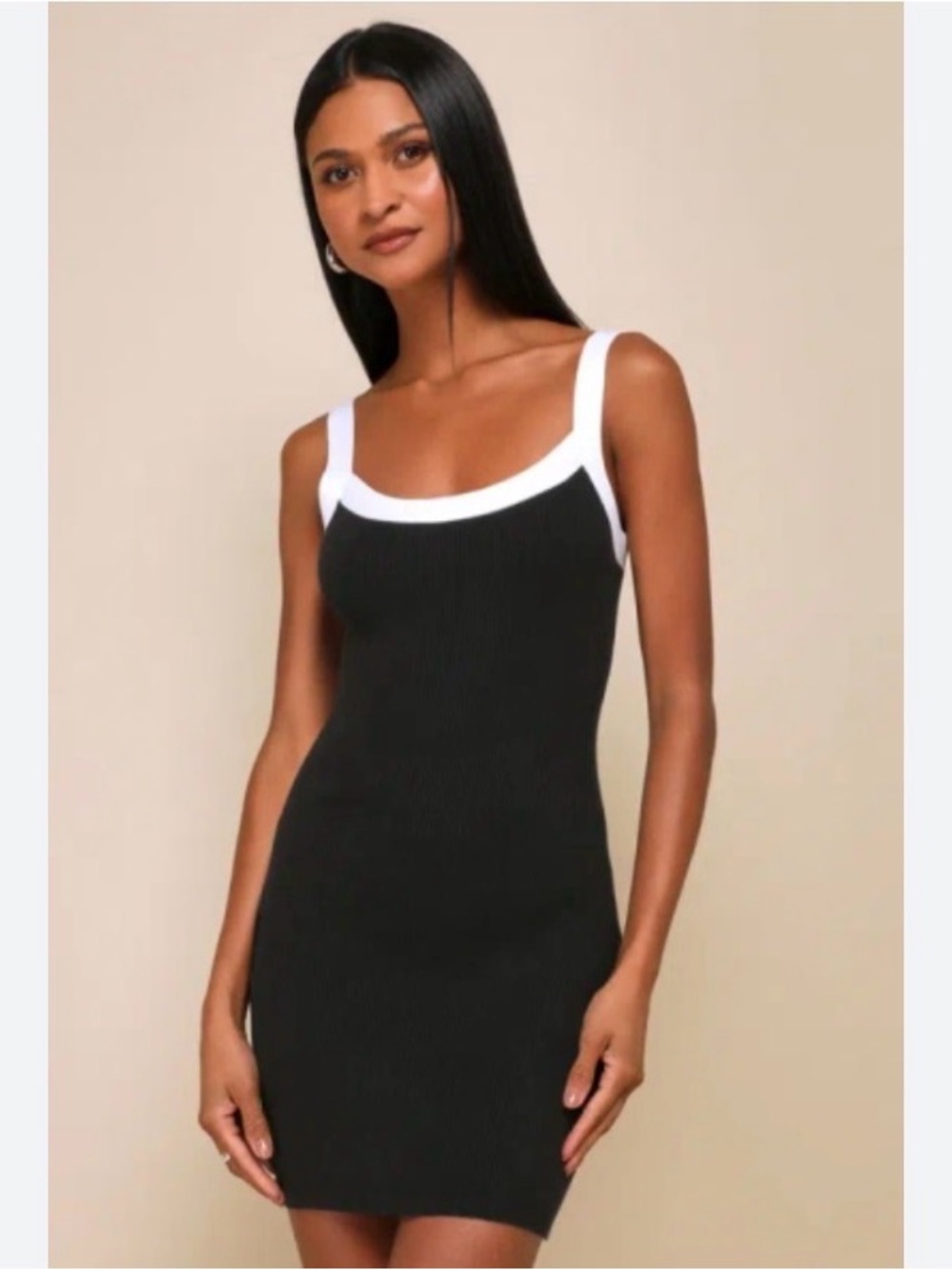 black and white mini babydoll dress with white trim - lulus